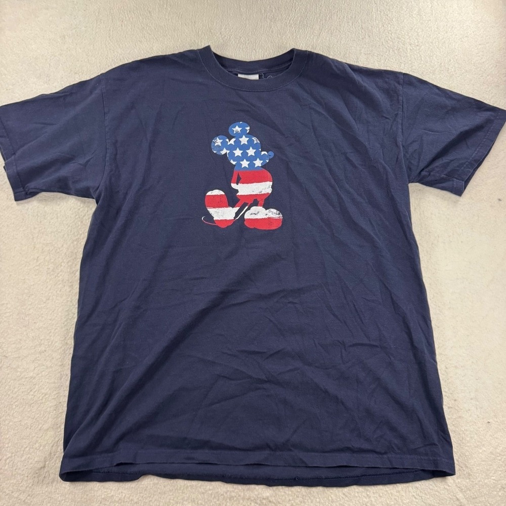 Disney T-Shirt Mens XL Navy Blue Good Mickey Mouse USA Flag Americana Graphic